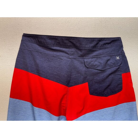 Hurley Mens Colorblock Board Shorts Size 38 Red Blue Drawstring Beach Swimwear - Picture 9 of 11